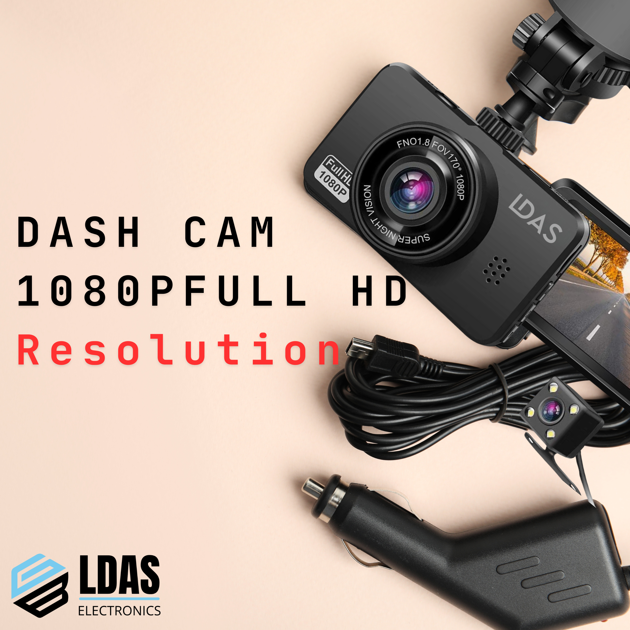 Ldas new Dashcam for drivers with full 1080p hd with all chargeing cabel and our logo .