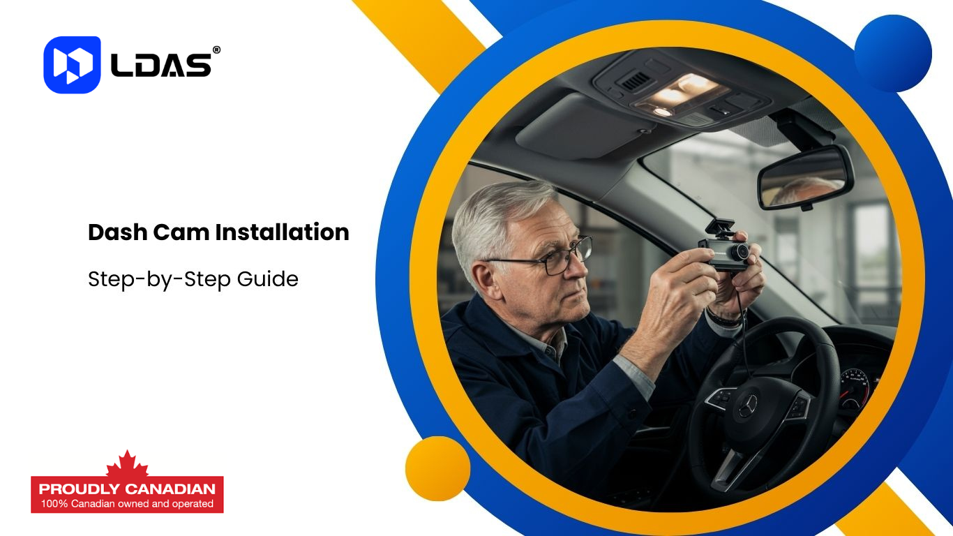 Elderly man installing an LDAS dash cam inside a car, featured in LDAS Dash Cam Installation step-by-step guide.