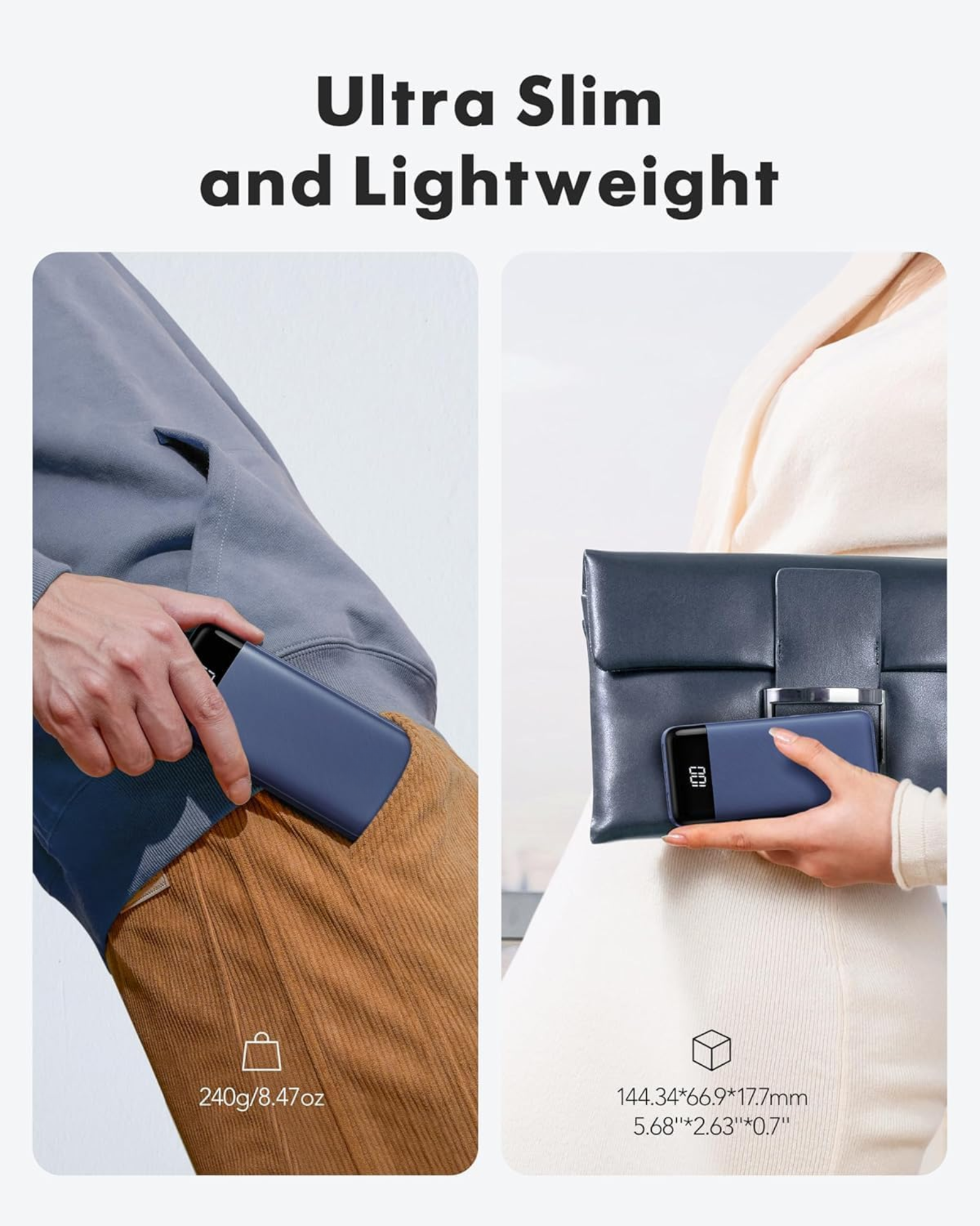 Power Bank -10000mAh with LCD Display with Built-In Cables – 6 Outputs, 3 Inputs, 3A Fast Charging Power Bank for Samsung, Google Pixel and More (Blue)