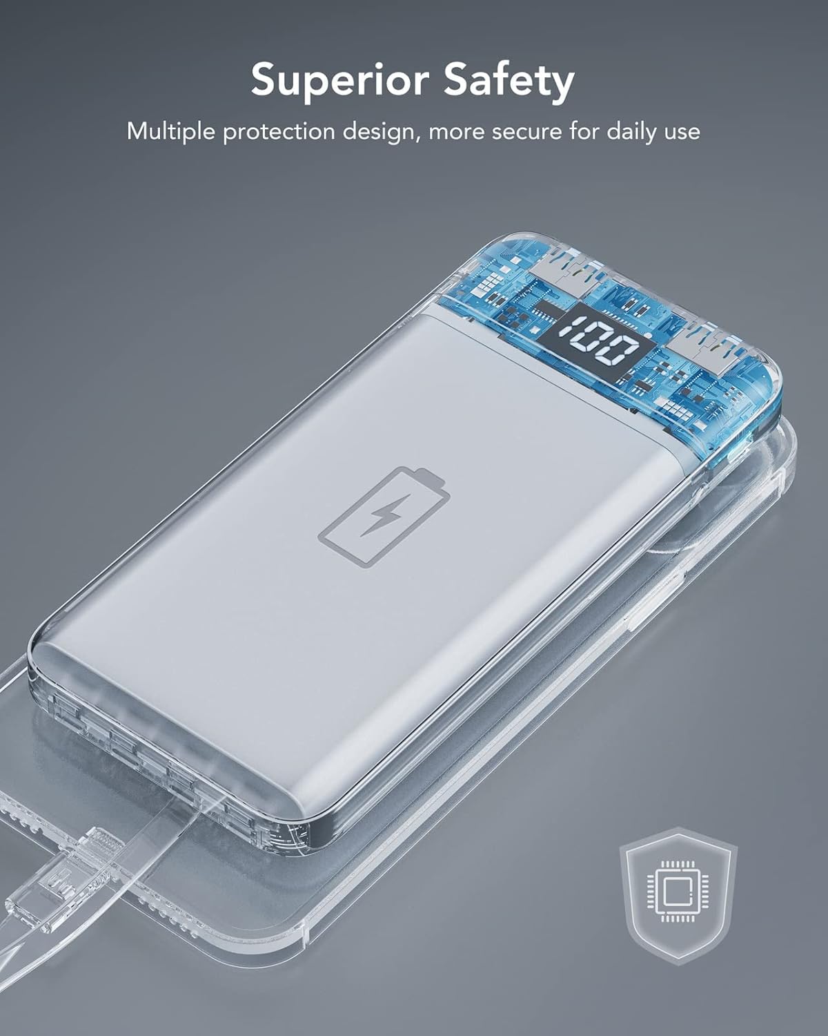 Portable Charger with Built in Cables, Power Bank with Cords Wires, Slim 10000mAh Travel Battery Pack 6 Outputs 3 Inputs 3A Fast Charging for Samsung Google Pixel (White)