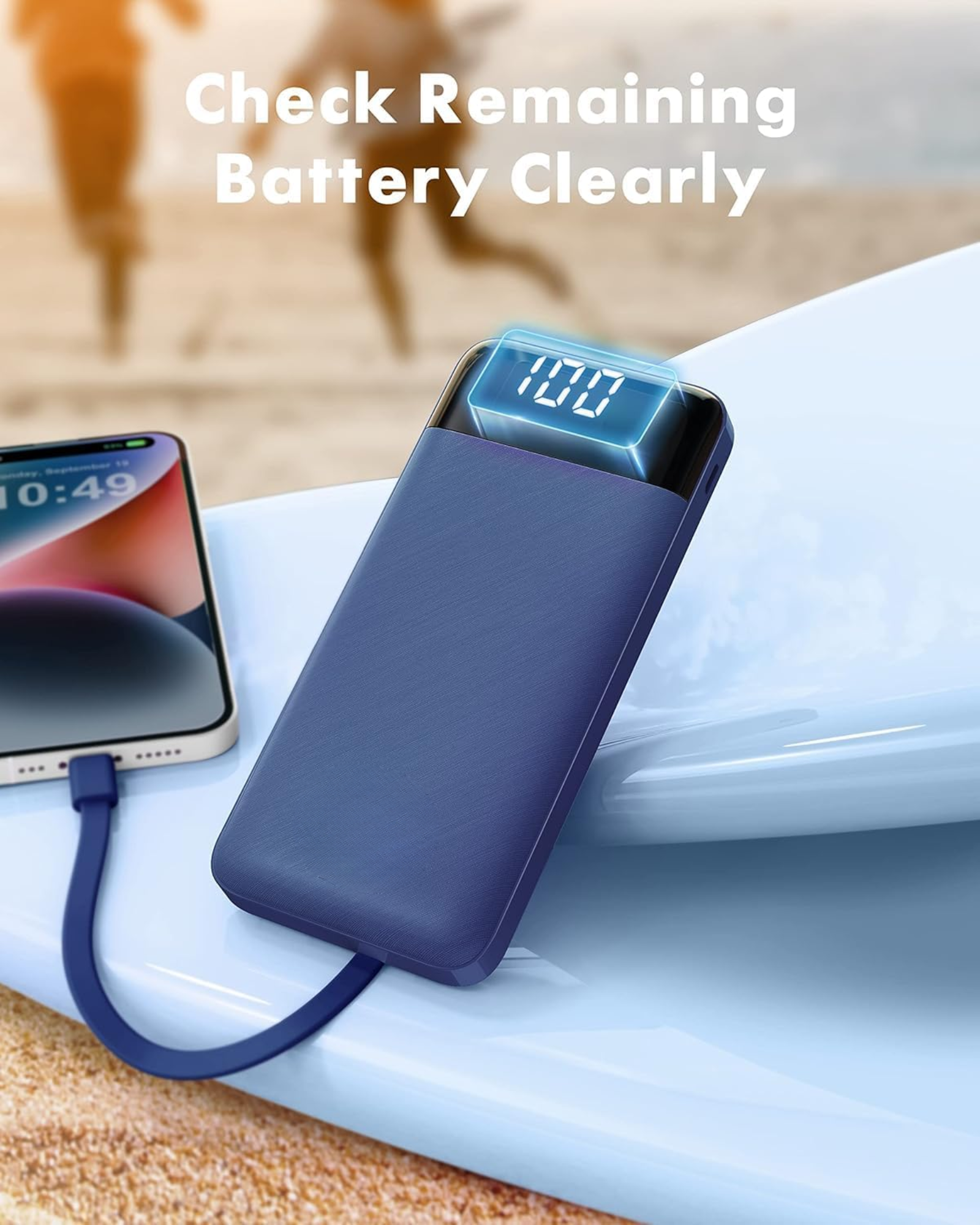 Power Bank -10000mAh with LCD Display with Built-In Cables – 6 Outputs, 3 Inputs, 3A Fast Charging Power Bank for Samsung, Google Pixel and More (Blue)