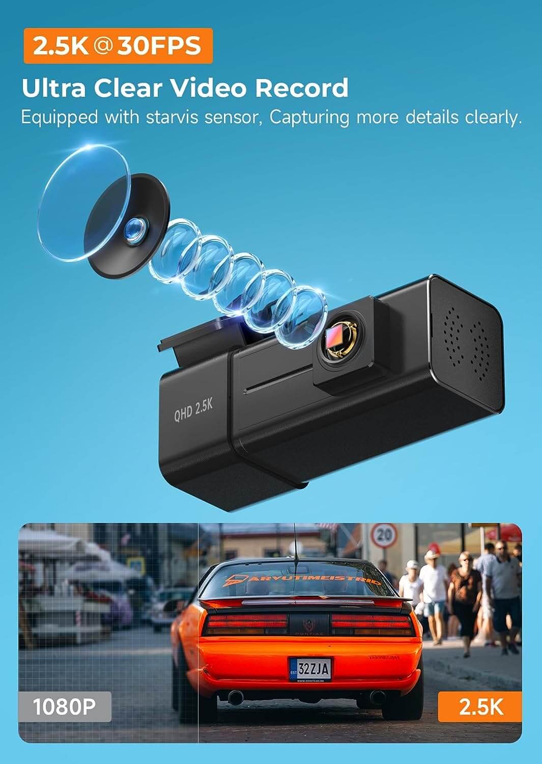 Dash Cam WiFi 2.5K Car Camera, E-YEEGER Front Dash Camera for Cars, Mini Dashcams with App, Night Vision, G-Sensor, Loop Recording, 24H Parking Mode, Free 32G SD Card, Support 256GB Max (Black) - LDAS ELECTRONICS