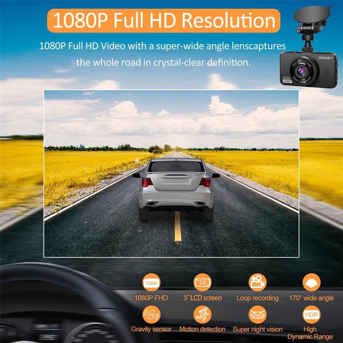 LDAS Dash Cam for Cars Front and Rear and SD Card Included 1080P Full HD in Car Camera Dual Lens Dashcam for Cars 170 Wide Angle with Loop Recording and G-Sensor - LDAS ELECTRONICS