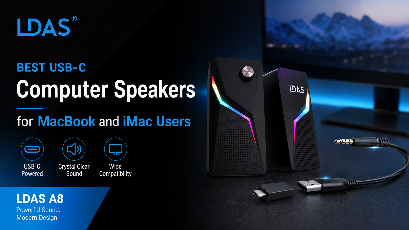 LDAS A8 Computer speakers with USB C  cable