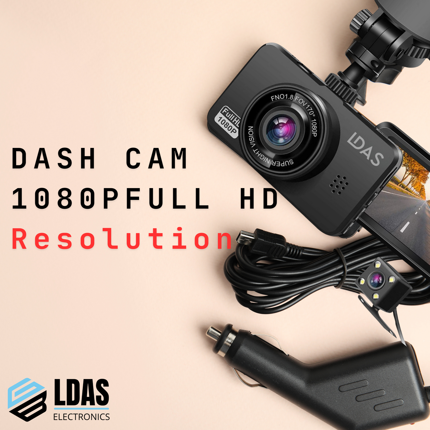 Ldas new Dashcam for drivers with full 1080p hd  with all chargeing cabel and our logo .