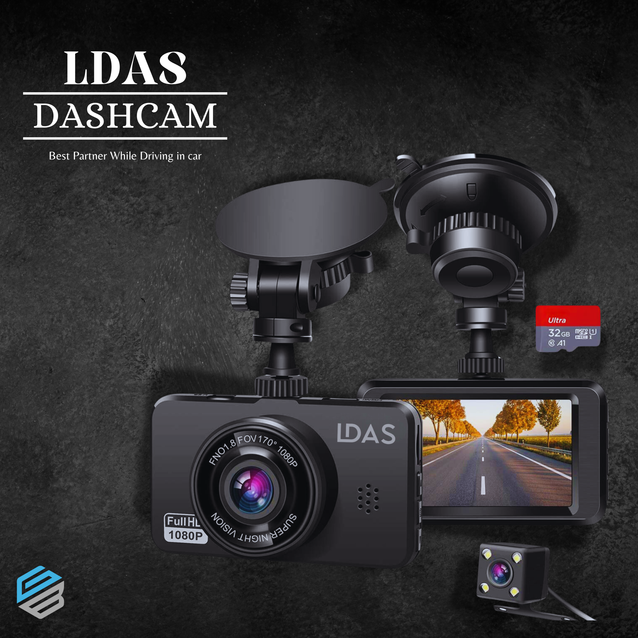 LDAS DASHCAM FOR CARS WITH BACK AND FRONT CAM WITH THIS A SD CARD FOR STORAGE