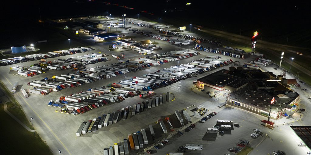 American truck stop bird eye view 