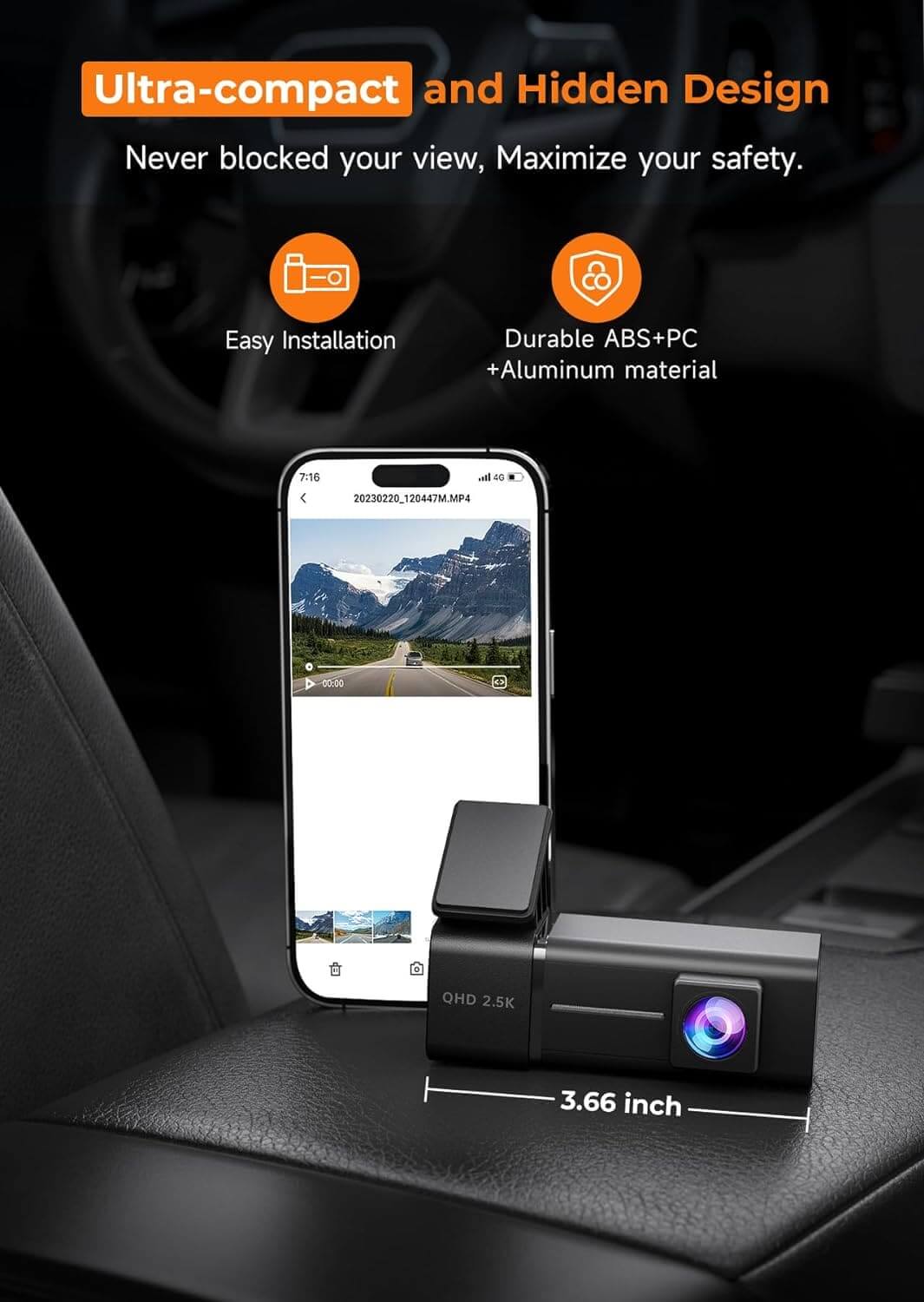 Dash Cam WiFi 2.5K Car Camera, E-YEEGER Front Dash Camera for Cars, Mini Dashcams with App, Night Vision, G-Sensor, Loop Recording, 24H Parking Mode, Free 32G SD Card, Support 256GB Max (Black) - LDAS ELECTRONICS